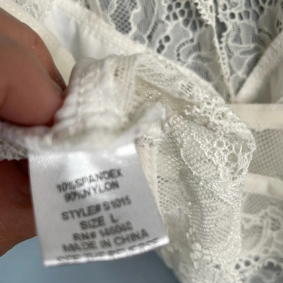 SIGNATURE8 Lace Bralette Crop Top Ivory Keyhole Open Back Stretch Lined Size L - Picture 6 of 8